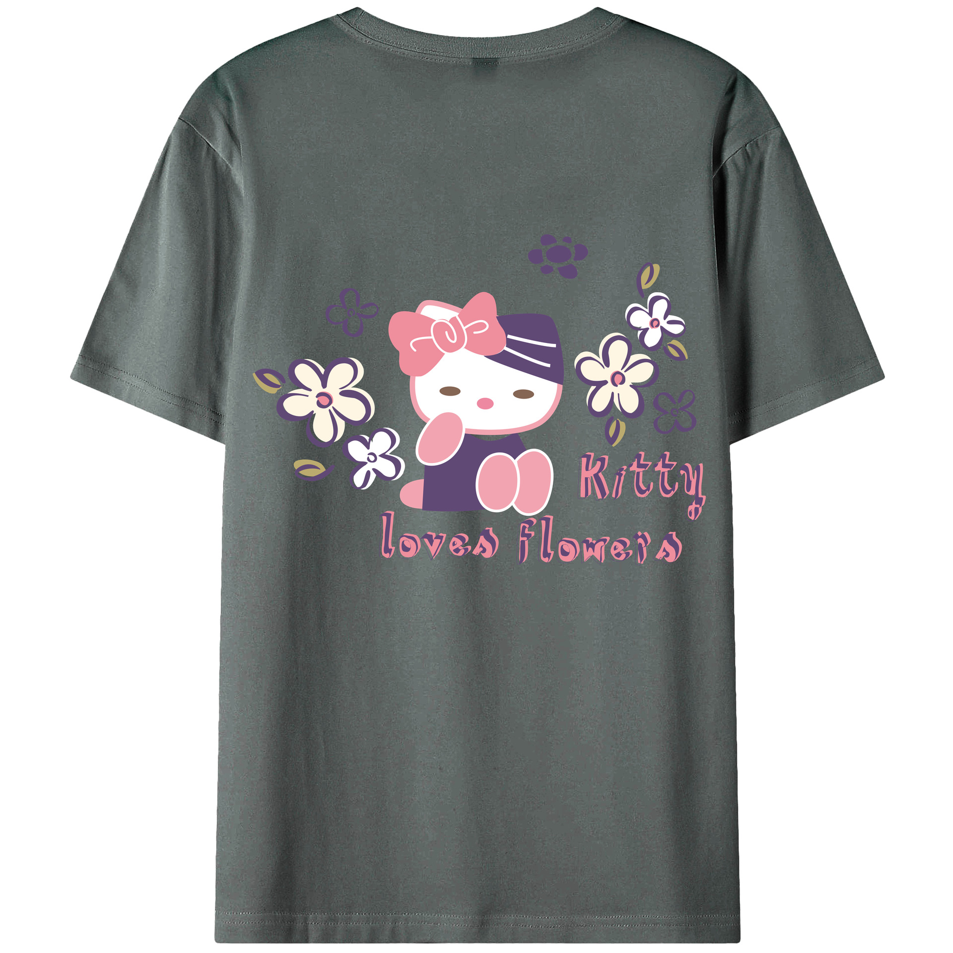 （画像用） Hello Kitty ハローキティ 綿100％ メンズ半袖Tシャツ（バックプリント） 通気性